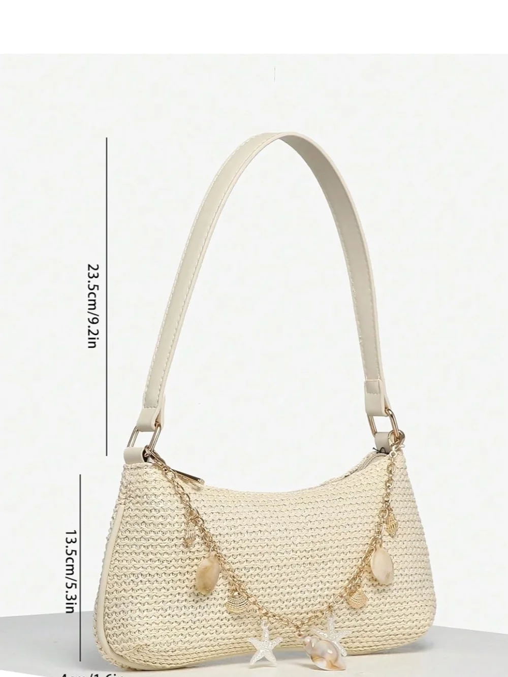 Cream Boho Seashell Beaded Straw Shoulder Bag